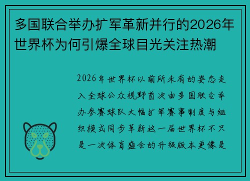 多国联合举办扩军革新并行的2026年世界杯为何引爆全球目光关注热潮 多国联合举办扩军革新并行的2026年世界杯为何引爆全球目光关注热潮